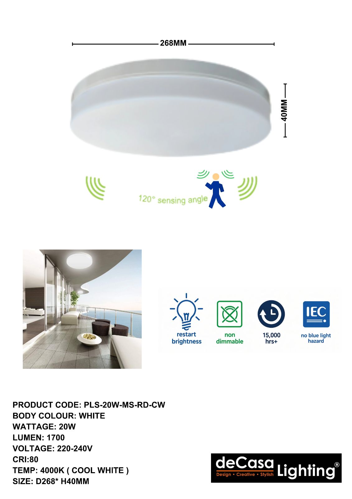MOTION SENSOR SURFACE DOWNLIGHT(PLS-20W-MS-RD-CW )