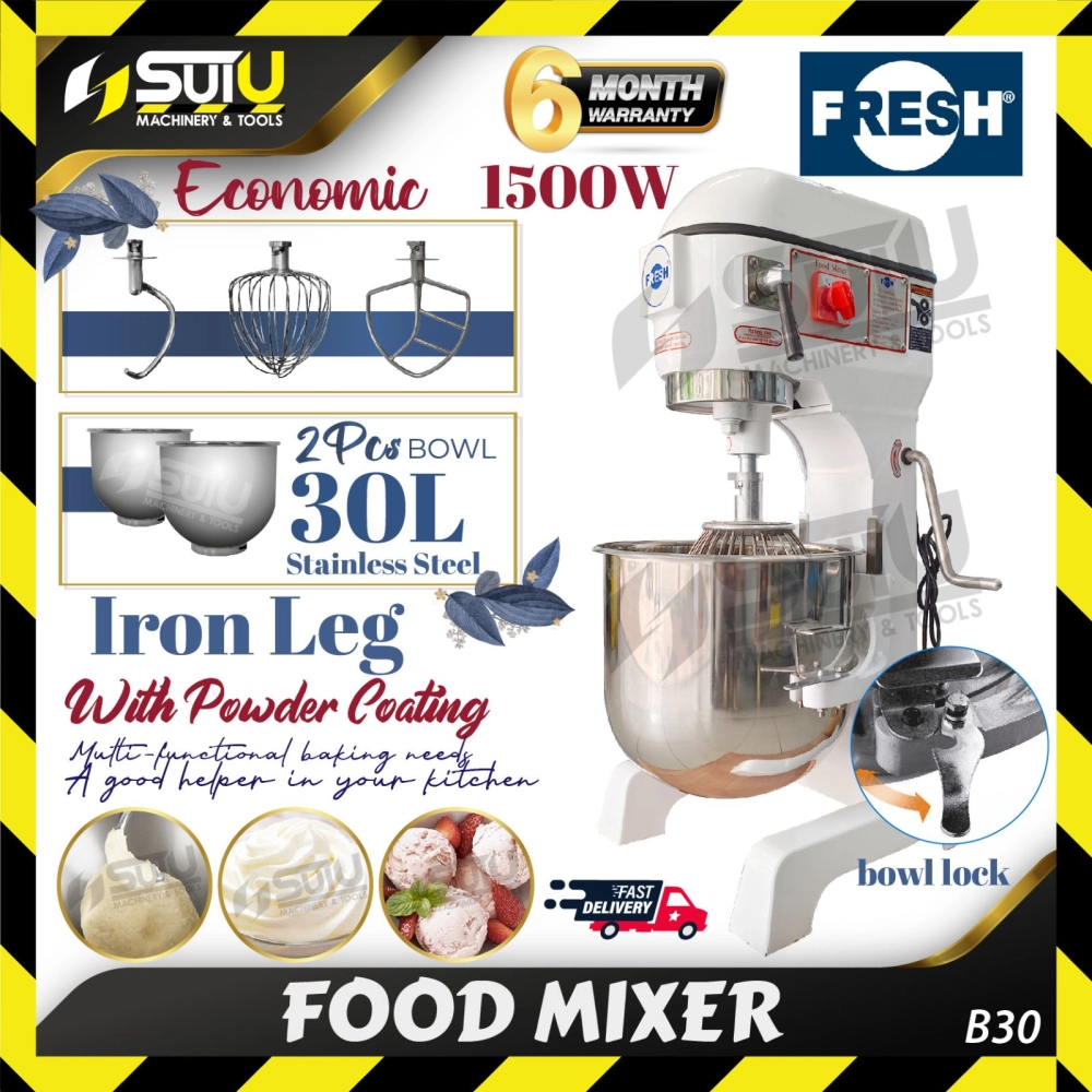 FRESH B30 20L Commercial Food Mixer / Stand Mixer / Mesin Tepung w/ 2 x Mixing Bowl 1500W