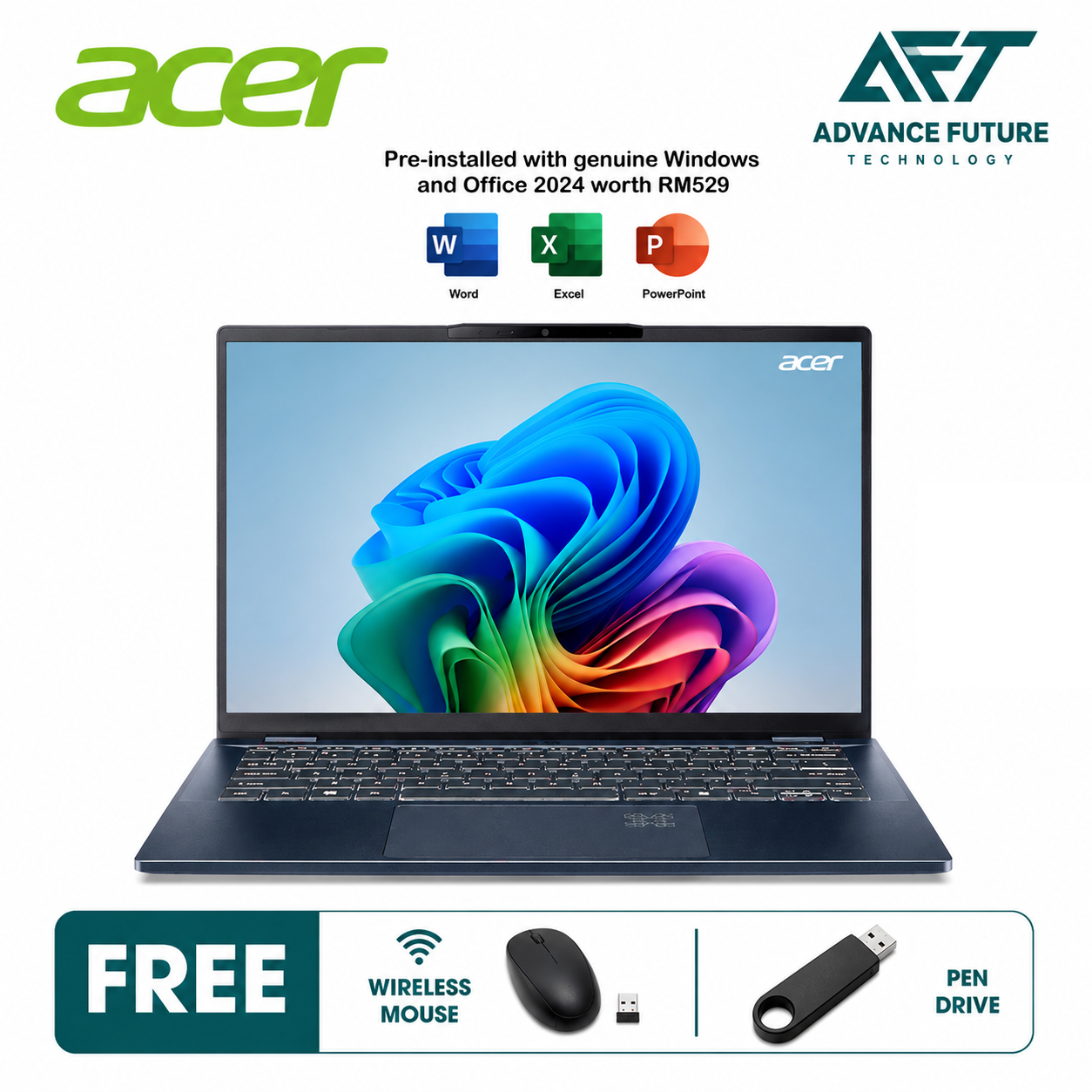 Acer Swift 14 SF14-51-50EF 14" WUXGA OLED Laptop Blue ( Intel Core Ultra 5 226V, 16GB, 512GB SSD, Intel, W11, H&S 2024&M365 )