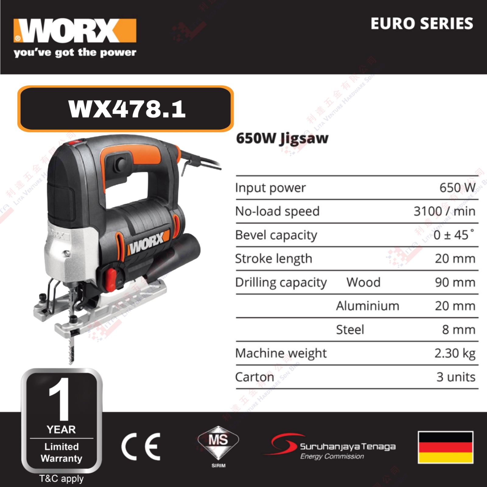 WORX BRAND 650W JIGSAW - WX478.1