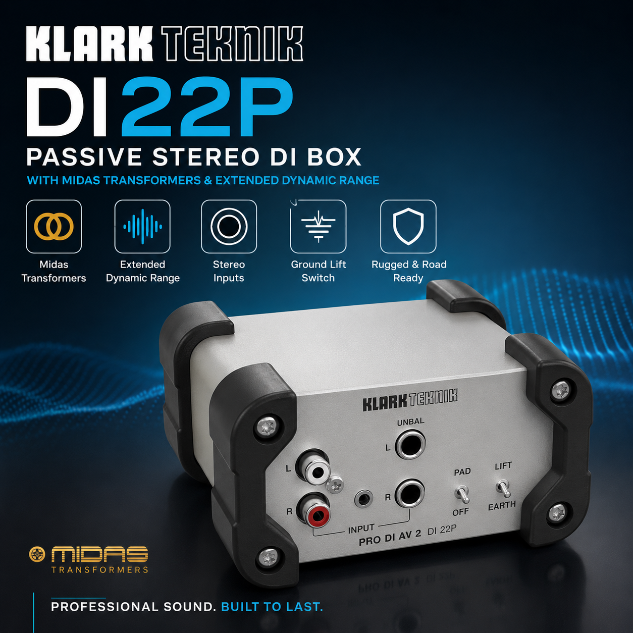 Klark Teknik DI22P – 被动式立体声DI直插盒，配备Midas变压器及宽广动态范围