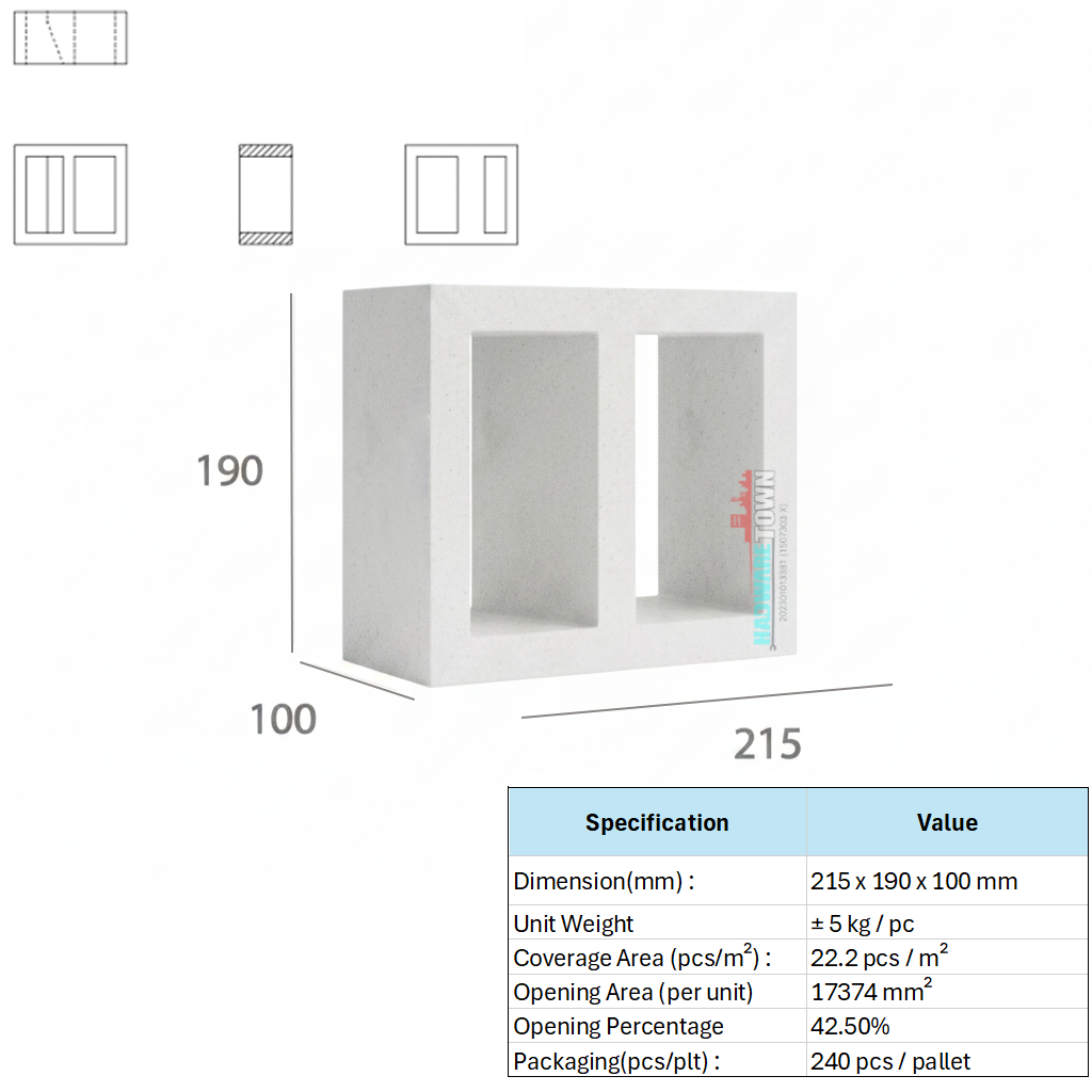 VENTILATION BLOCK VB-603.100 (LWH 215 x100 x190 )mm 