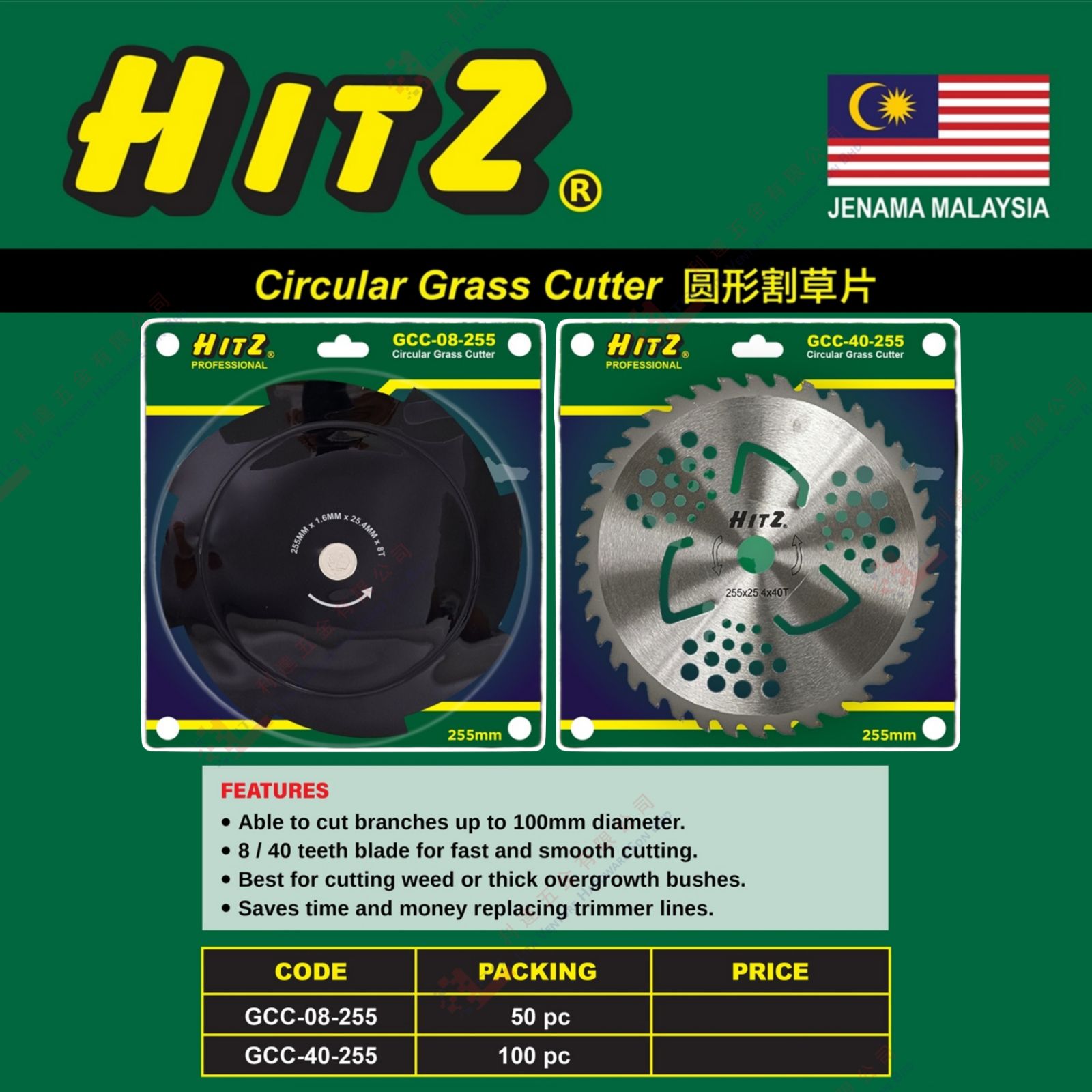 HITZ BRAND CIRCULAR GRASS CUTTER - GCC08255 GCC40255