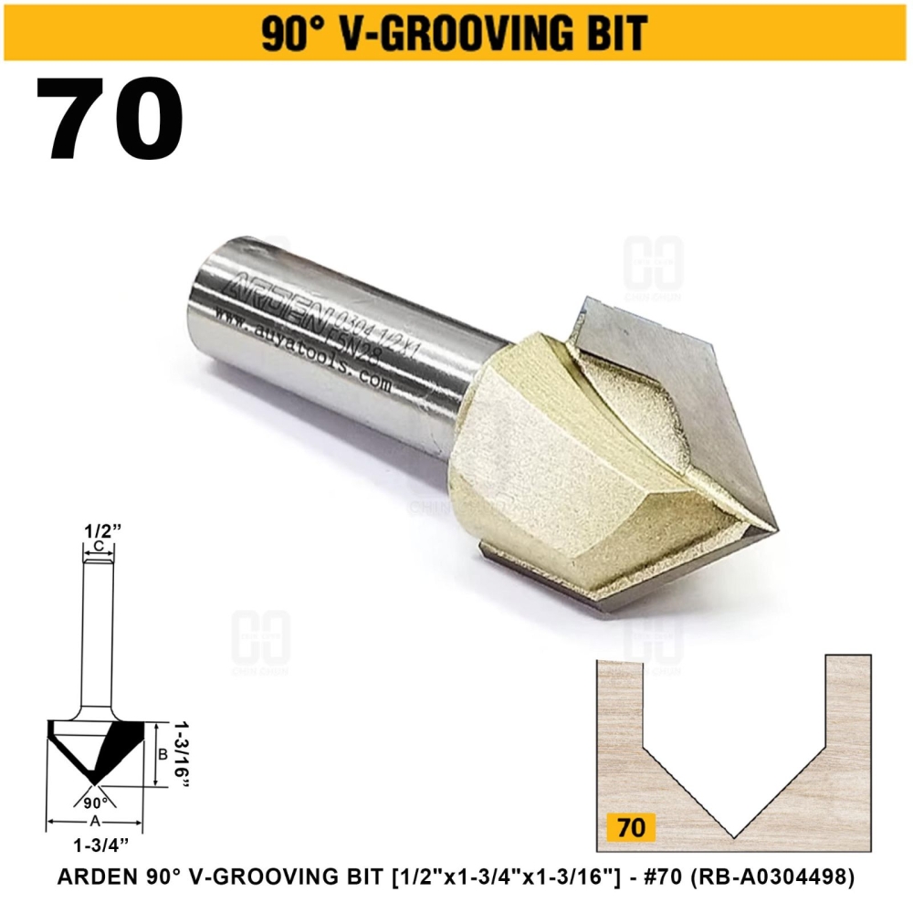 ARDEN 90掳 V-GROOVING BIT 1/2"x1-3/4"x1-3/16" #70 (RB-A0304498)