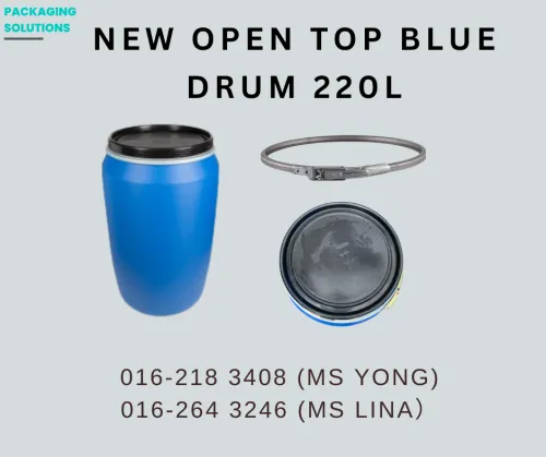 NEW OPEN TOP PLASTIC BLUE DRUM - 220LITER