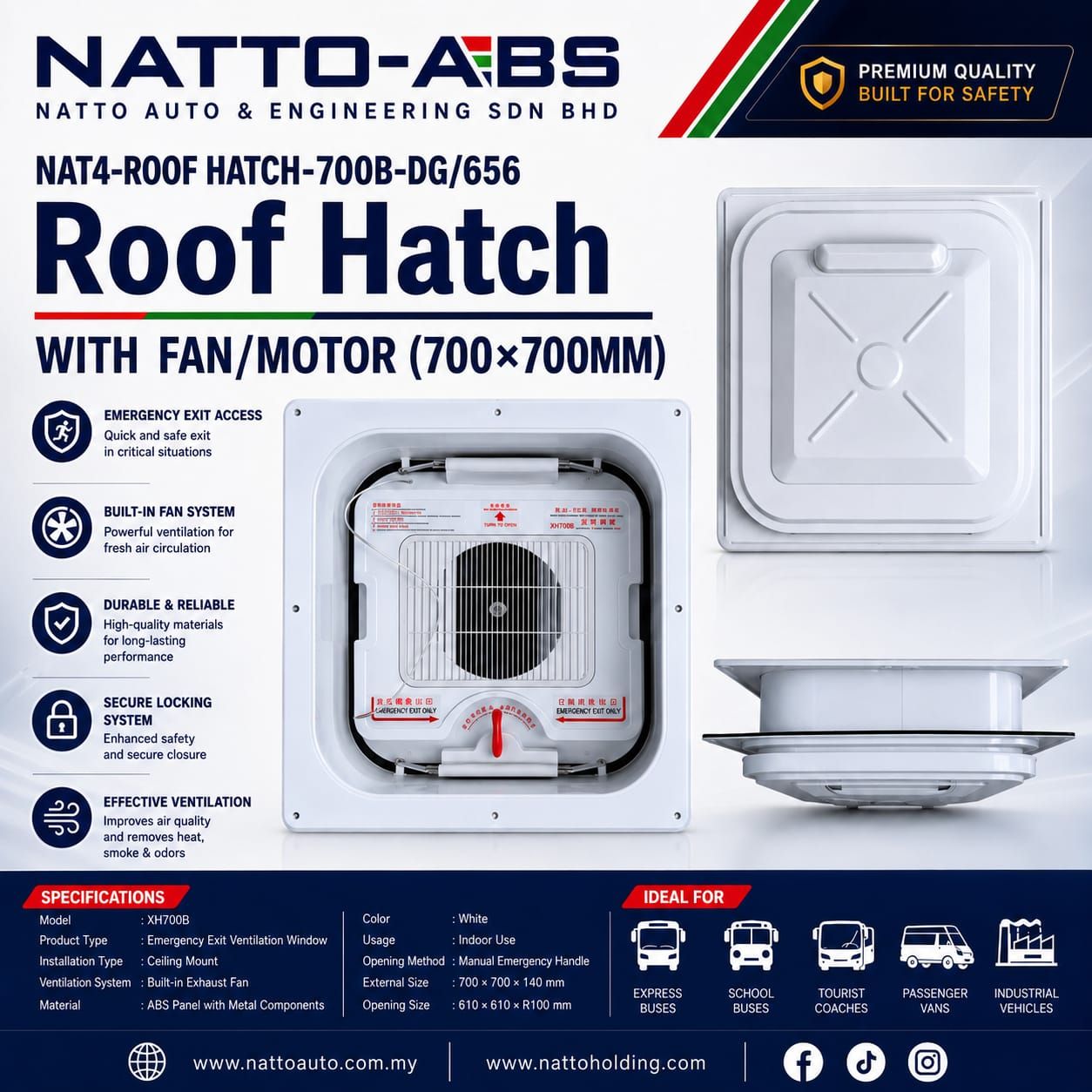 Roof Hatch With Fan/Motor (700×700mm)