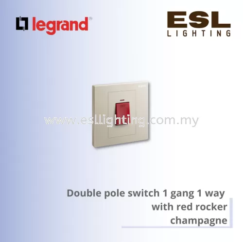 Legrand  Galion™ Double pole switch 1 gang 1 way  with red rocker  champagne