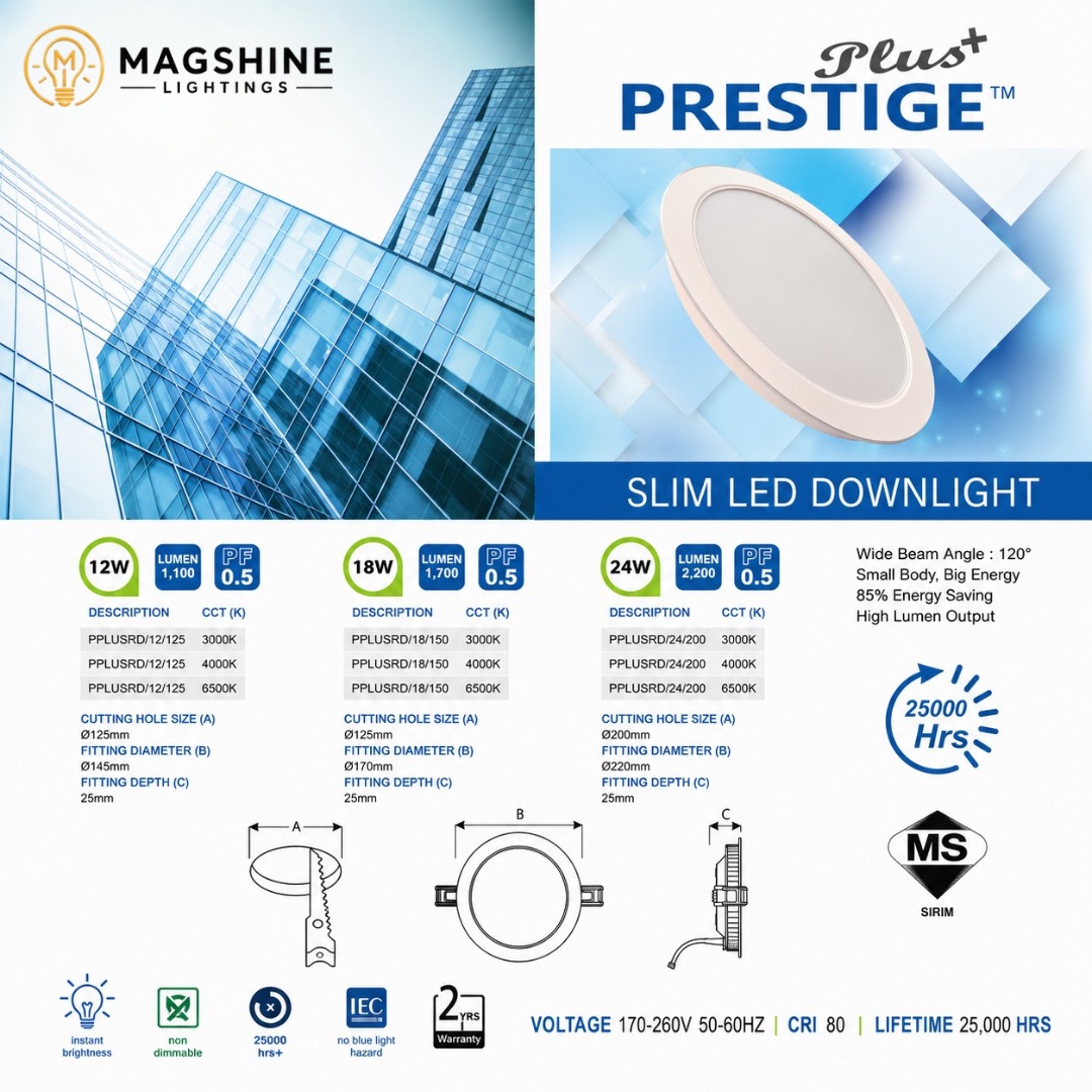 PRESTIGE PLUS SLIM LED DOWNLIGHT 12W/18W/24W ROUND