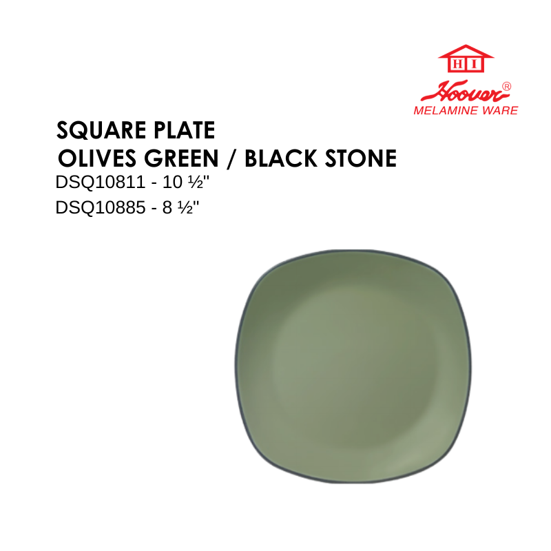 HOOVER MELAMINE WARE SQUARE PLATE OLIVES GREEN / BLACK STONE DSQ10811 DSQ10885