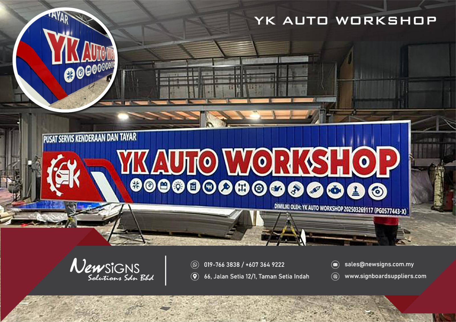 YK AUTO WORKSHOP - Gi Base with PVC Foamboard Lettering