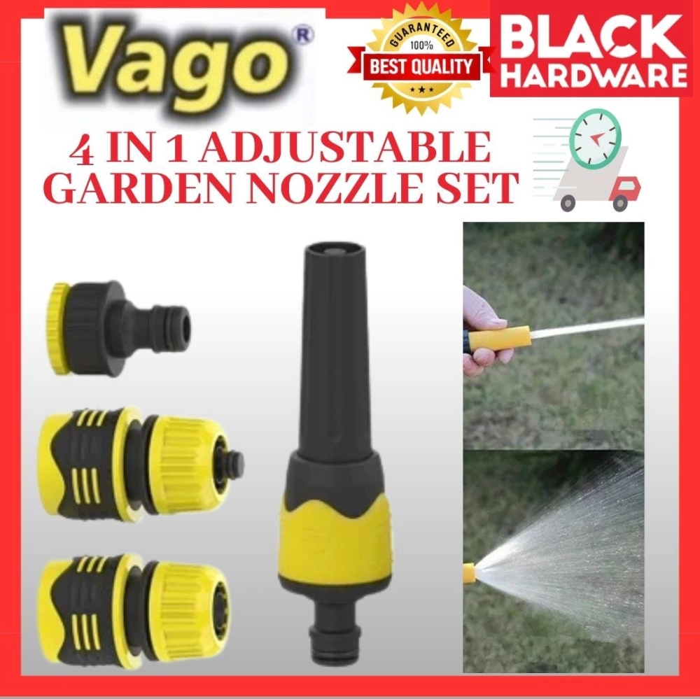 Black Hardware Gardening Tools Garden Hose Pipe Adapter Connector High Pressure Nozzle Sprayer Head Set Watering Nozzle Adjustable  Quick Connector 水管接头 水管配件 VAGO 水管万能接头