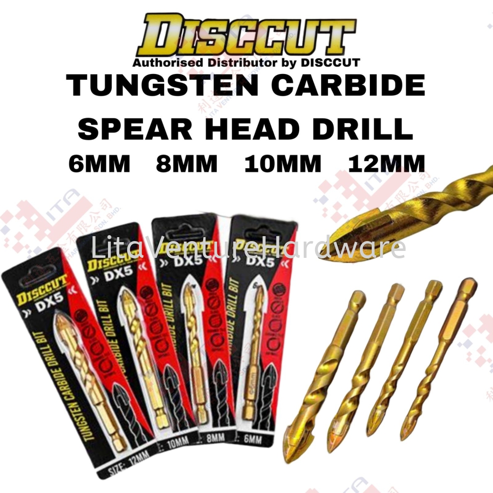 SISCCUT BRAND TUNGSTEN CARBIDE SPEAR HEAD DRILL 6MM 8MM 10MM 12MM - DX5