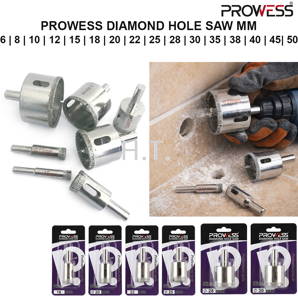 PROWESS DIAMOND HOLE SAW PROFESSIONAL TILE, GLASS & CERAMIC DRILL BIT 6 | 8 | 10 | 12 | 15 | 18 | 20 | 22 | 25 | 28 | 30 | 35 | 38 | 40 | 45| 50MM ( PW40-4006 | PW40-4008 | PW40-4010 | PW40-4012 | PW40-4015 | PW40-4018 | PW40-4020 | PW40-4022 | PW40-4025 | PW40-4028 | PW40-4030 | PW40-4035 | PW40-4038 | PW40-4040 | PW40-4045 | PW40-4050 )