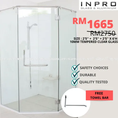 IPSS-1 Shower Screen Set With 10mm Tempered Glass | Glass Contractor at Subang, USJ, Bandar Sunway