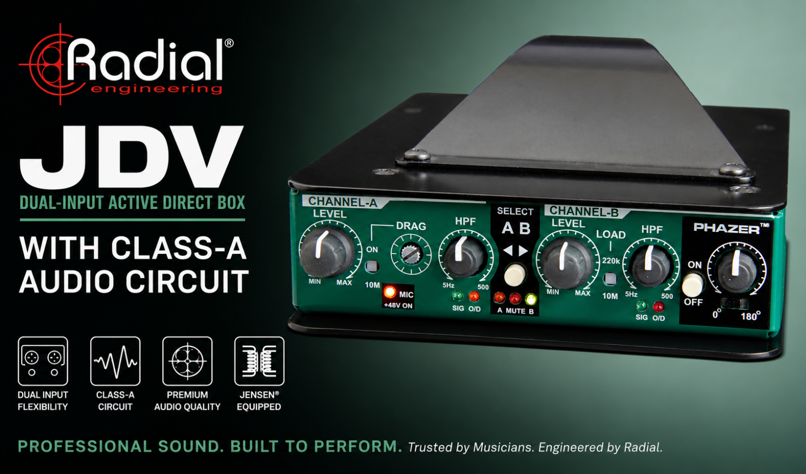 Radial Engineering JDV 双输入高端有源 DI 盒（Class-A 音频电路）