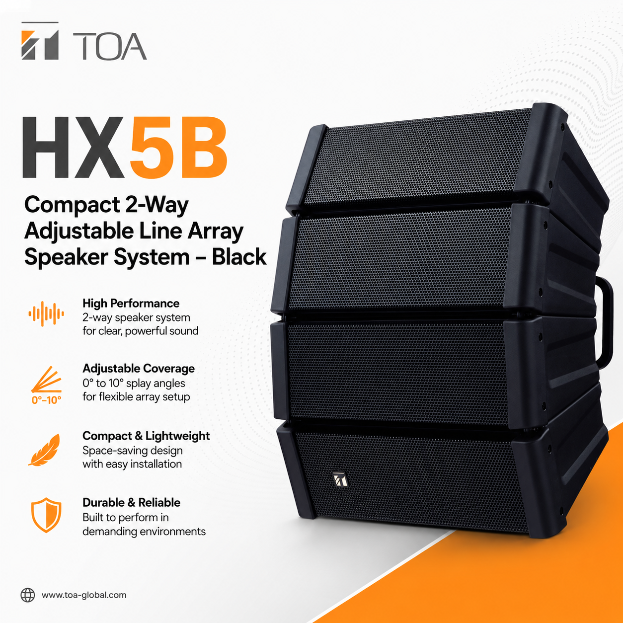 TOA HX5B Compact 2-Way Adjustable Line Array Speaker System – Black