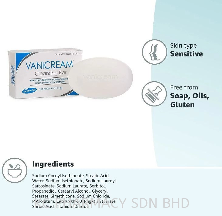 Vanicream Cleansing Bar Fragrance Gluten Sulfate Free Sensitive Skin Gently Cleanses and Moisturizes
