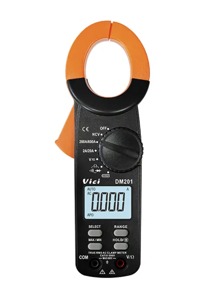 Vici DM201 Max 35mm clamp open, True RMS, NCV, Battery tests, Backlight display.