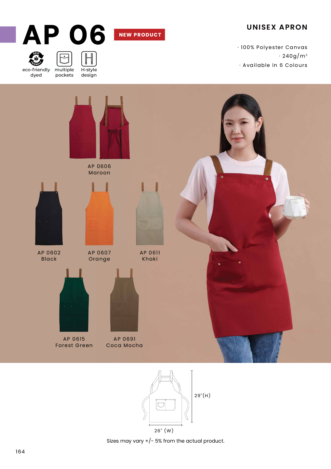 AP 06 Premium H-Style Canvas Apron | Heavy Duty Work & Caf茅 Apron with Multiple Pockets