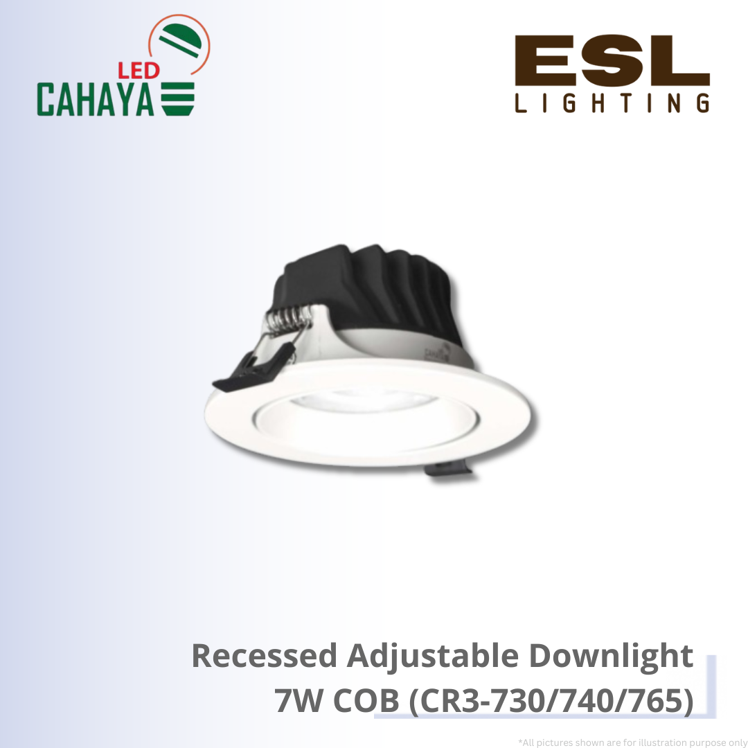 CAHAYA LED Recessed Adjustable Downlight CR3 Series 7W COB - CR3-730 CR3-740 CR3-765 Round White