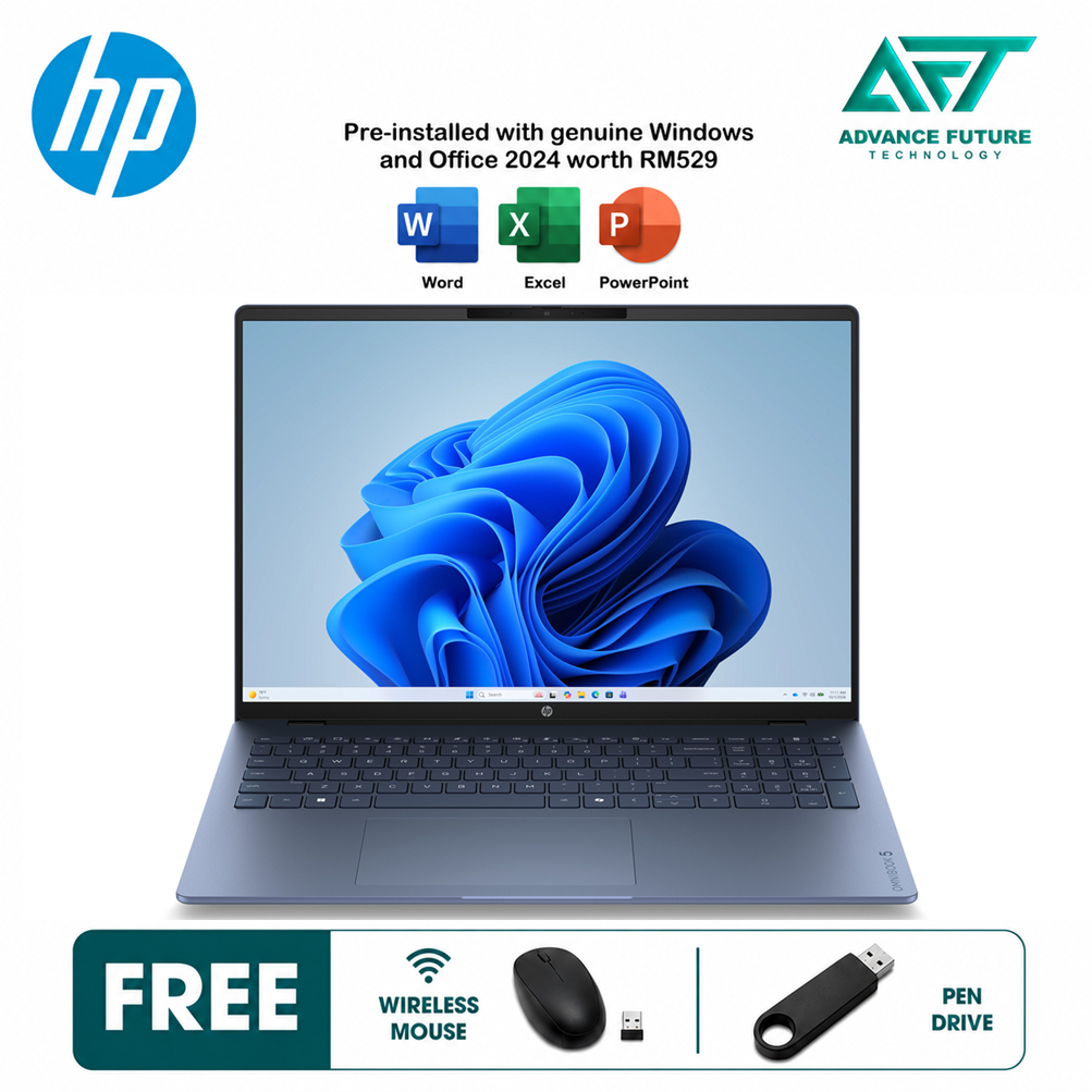 HP OmniBook 5 16-bp0058AU 16'' 2K OLED AI Laptop Starlit Blue ( AMD Ryzen AI 7 445, 16GB, 512GB SSD, ATI, W11, H&S 2024&M365 )