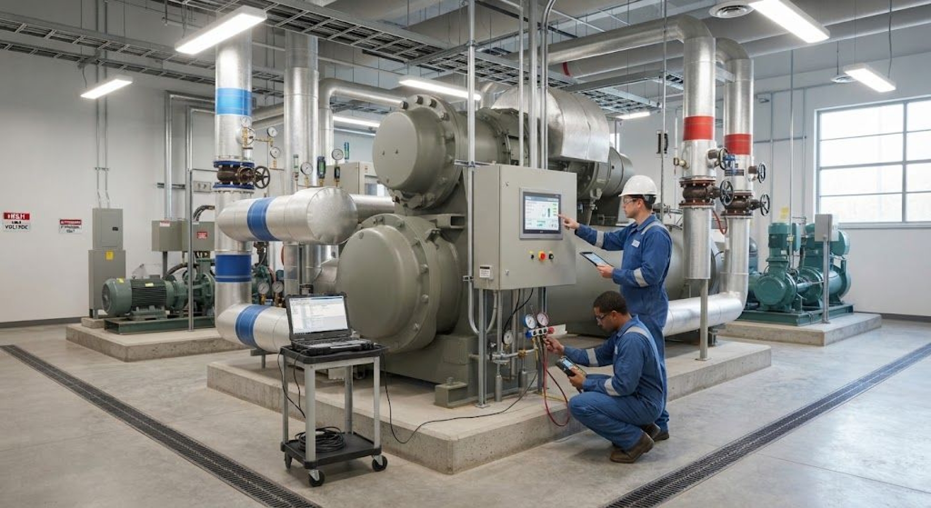 Centrifugal chiller commissioning and testing