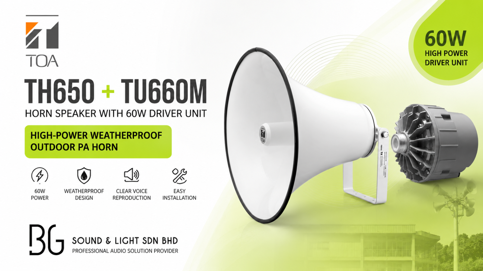 TOA TH650 + TU660M 号角扬声器配60W驱动单元 – 高功率防水户外广播喇叭