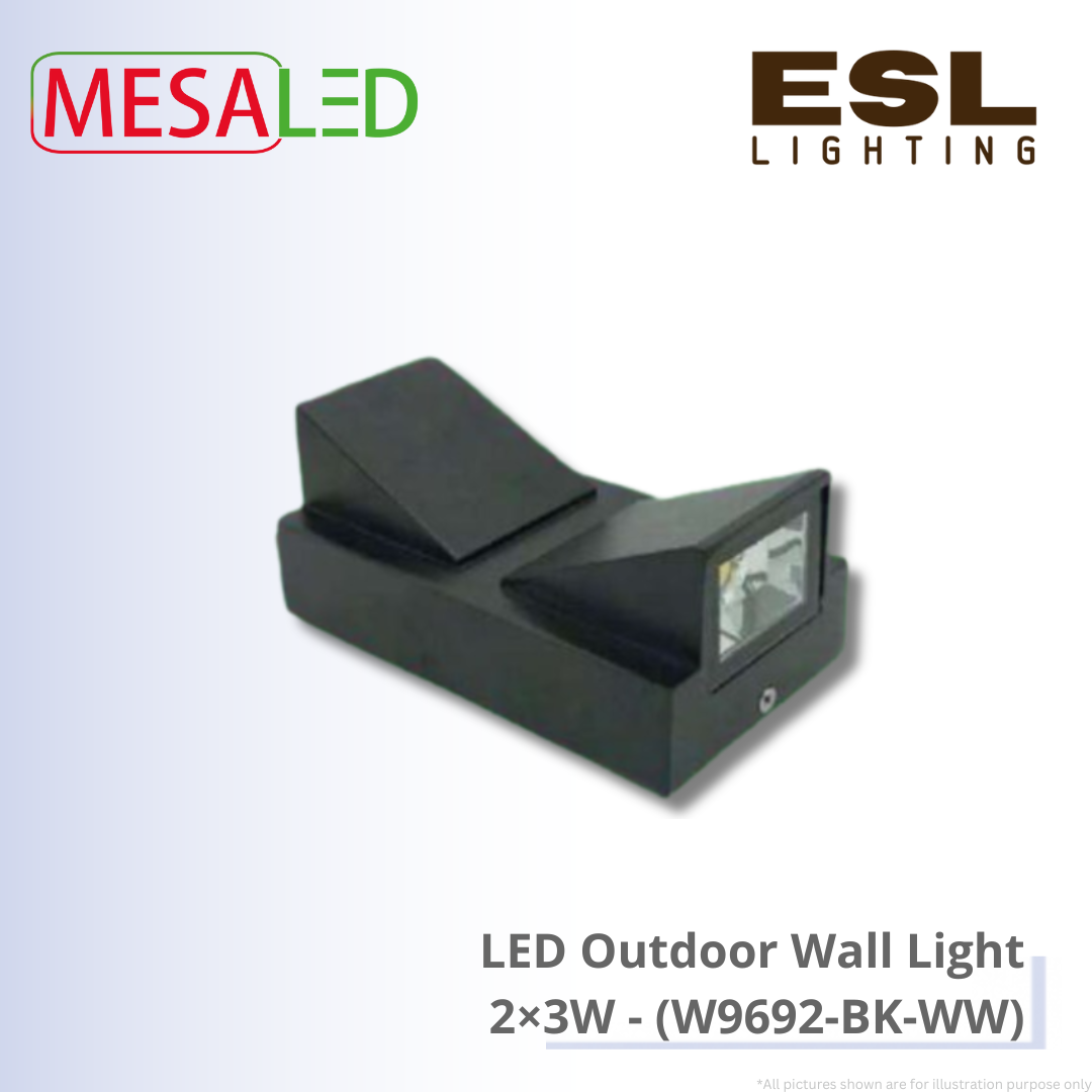 MESALED LED Outdoor Wall Light 2×3W - W9692-BK-WW IP65