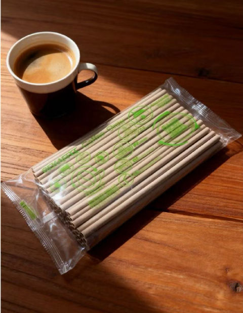 Compostable Drinking Straw (Made by Coffee Bean Waste) Bare or Individual Wrap or Custom Wrap Available