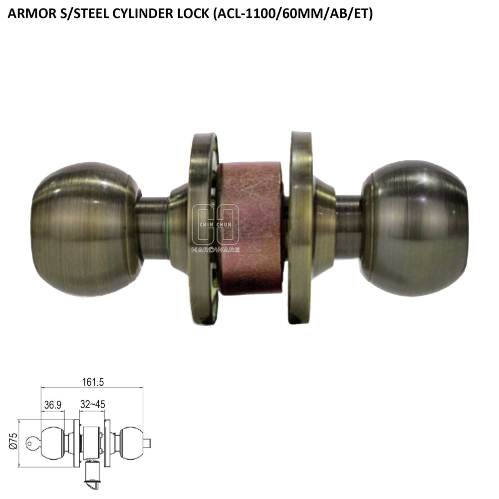 ARMOR S/STEEL CYLINDRICAL LOCK (ACL-1100/60MM/AB/ET)