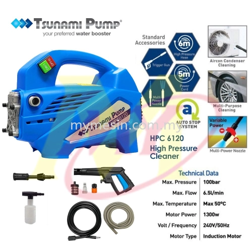 Tsunami HPC6120 High Pressure Cleaner 1300W / 100Bar Induction Motor Water Jet