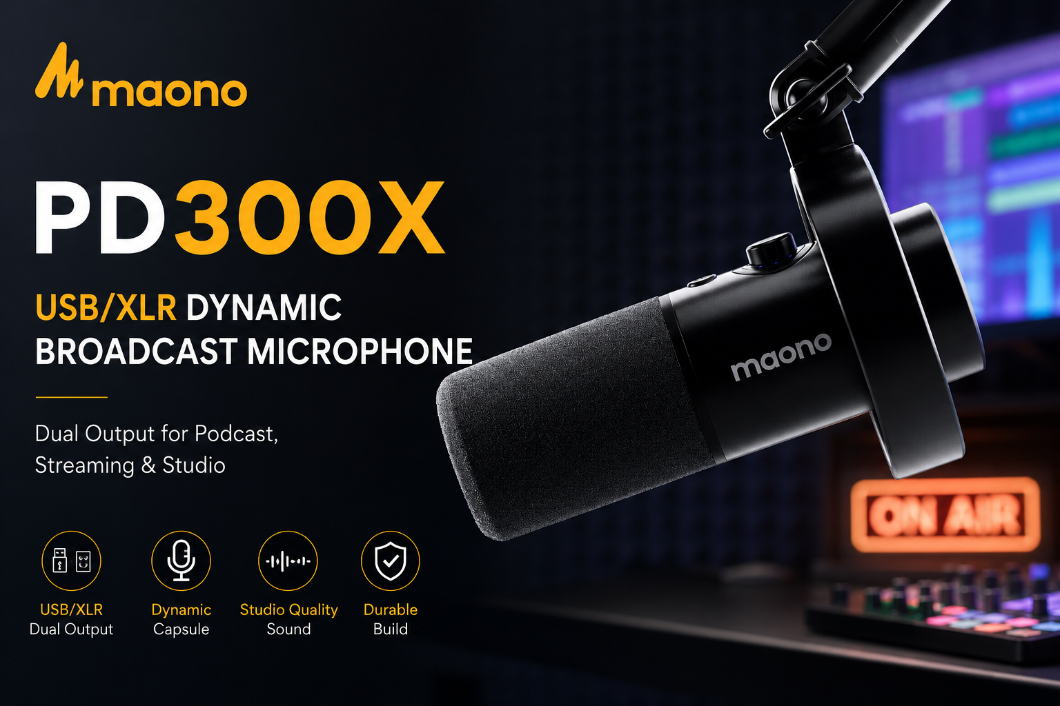 Maono PD300X USB/XLR Dynamic Broadcast Microphone – Dual Output for Podcast, Streaming & Studio
