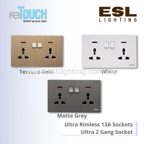 RETOUCH Ultra Rimless 13A Sockets - Ultra 2 Gang Socket - M089213W – Ultra 2 GANG Multiple Switch Socket C/W Neon