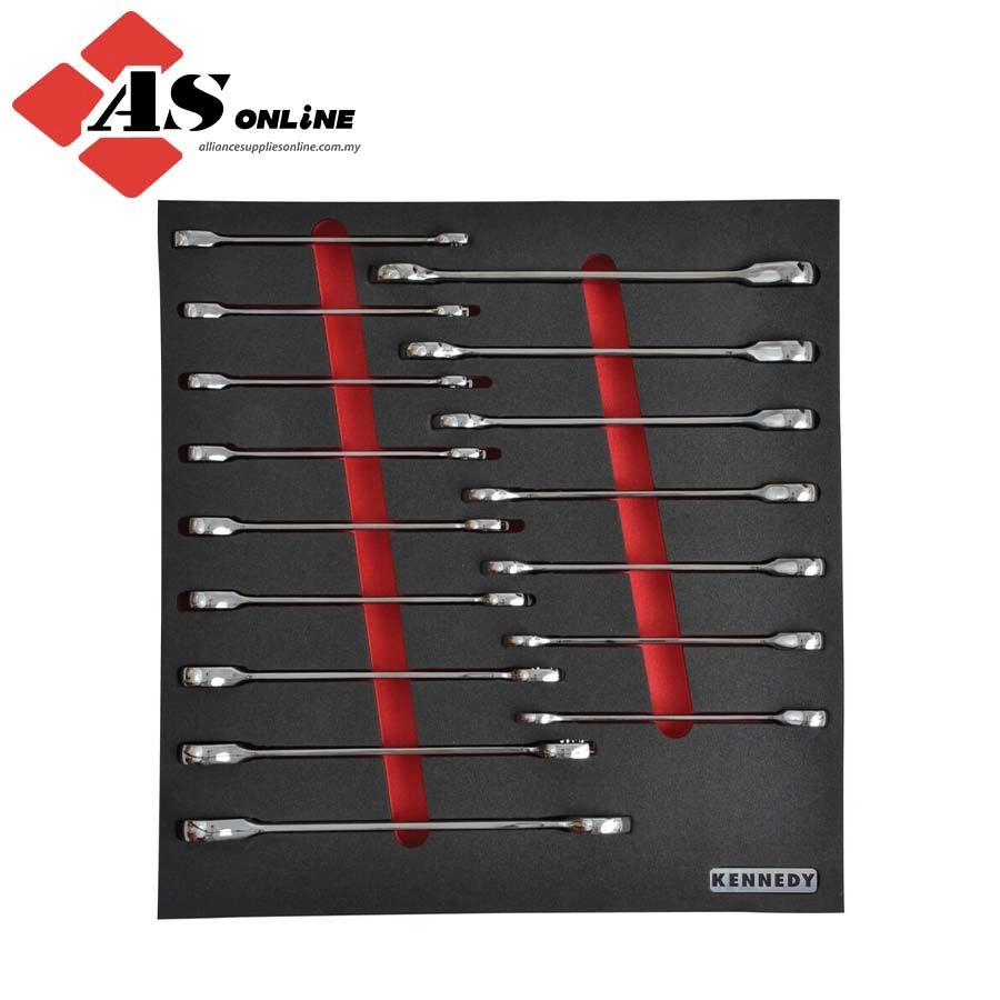 KENNEDY 16 Piece Ratchet Combination Spanner Set in 2/3 Foam Inlay for Tool Chests / Model: KEN5950125K