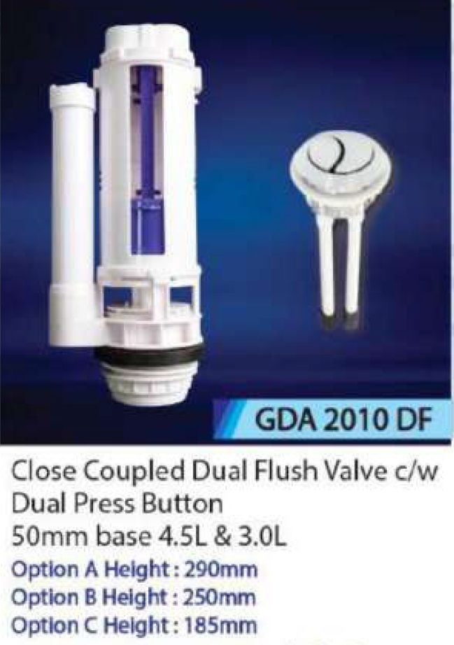 GDA 2010 DF 50MM CLOSE COUPLED DUAL FLUSH VALVE WITH DUAL PRESS BUTTON (HEIGHT 290MM)