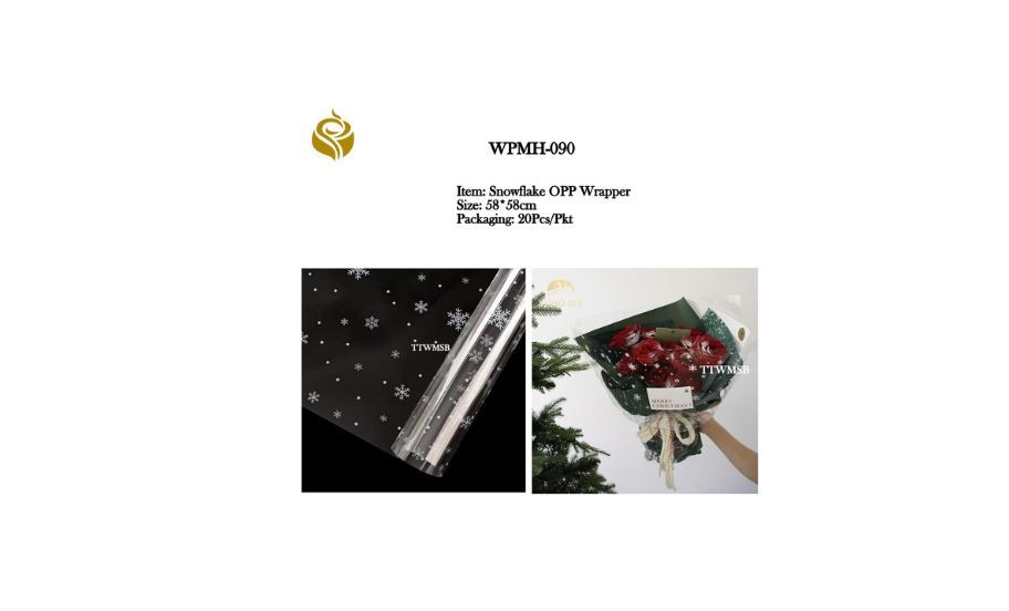 Snowflake OPP Wrapping Paper – Glossy Winter Gift Wrap for Christmas & Holidays (WPMH-090)