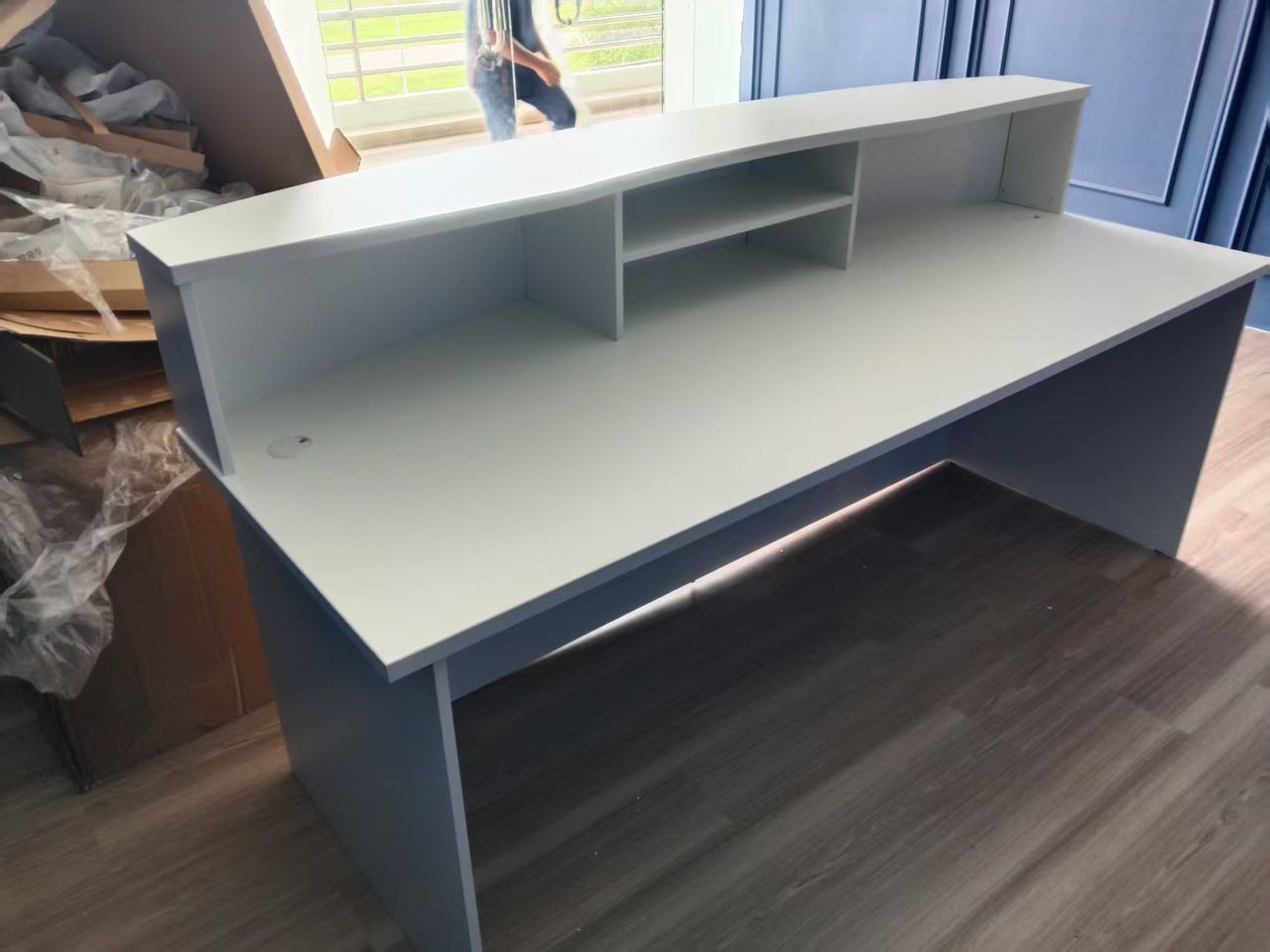 White Reception Counter Malaysia | Clinic Reception Desk & Front Office Counter - Kaunter Reception Putih | Meja Kaunter Klinik & Pejabat Moden | Deliver Penang Island, Batu Kawan, Bertam, Sungai Petani. Lunas, KL, Puchong