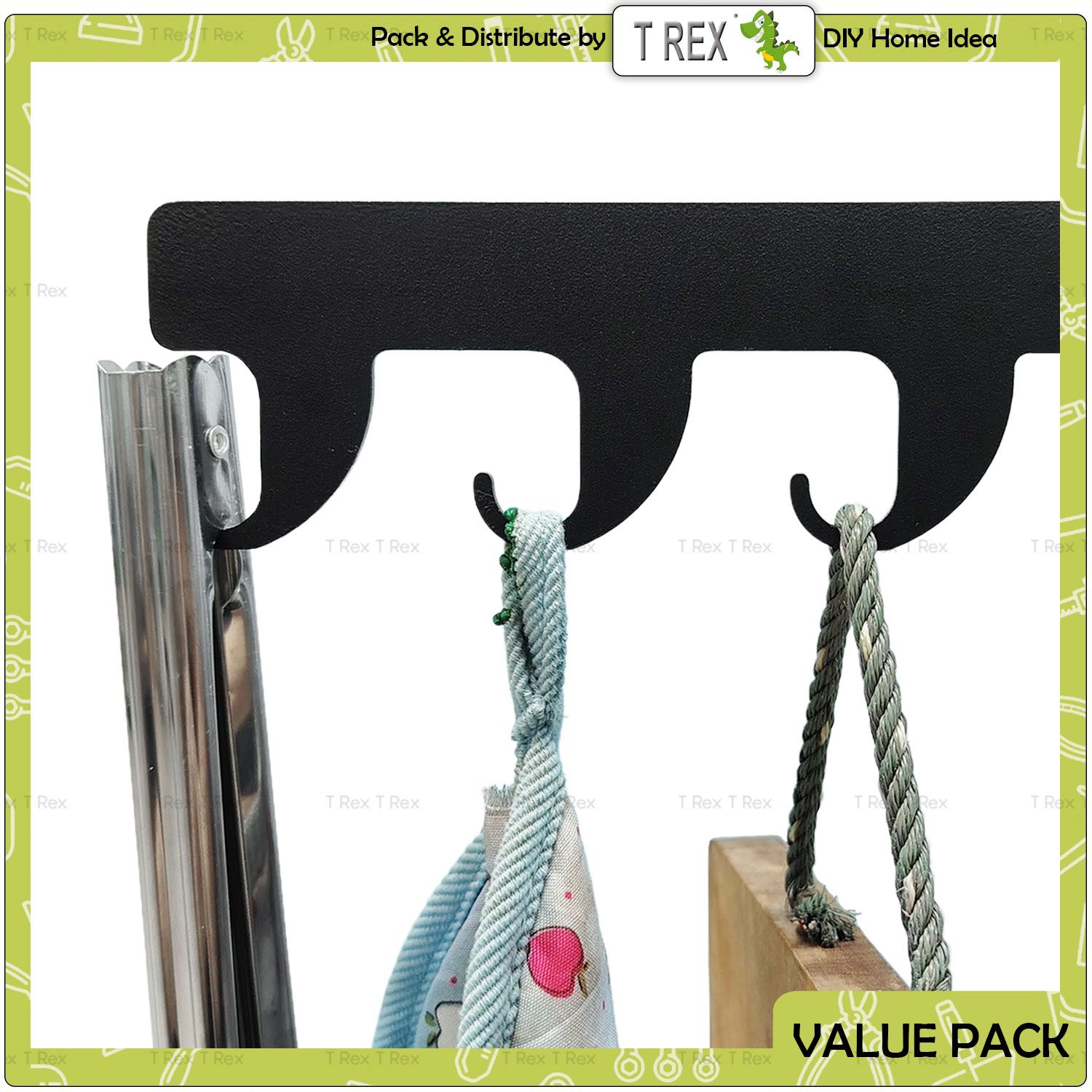 T Rex DIY MOLLY Wall Mounted Kitchen Hanging Rack Metal Epoxy Black – Screw Lock, Wall Mount