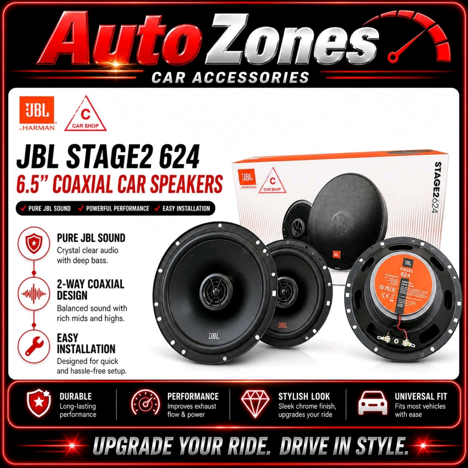 JBL stage 2 624 2 way coaxial speakers 6.5inch 1 (pair)