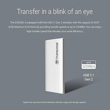 TRANSCEND ESD260C PORATABLE SSD - 250GB,500GB,1TB 520MB/S READ, 460MB/S WRITE, 3Y