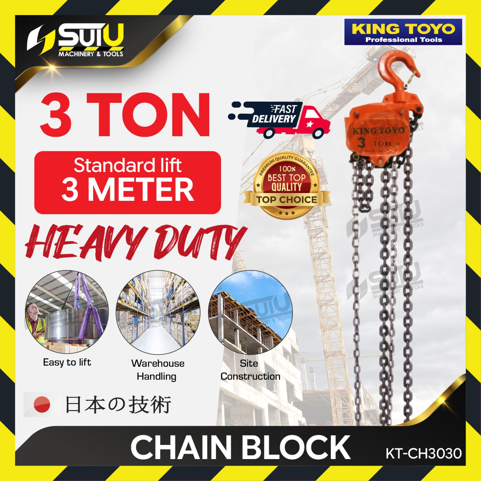 KING TOYO KT-CH3030 / KTCH3030 3 Ton x 3 M Heavy Duty Chain Block