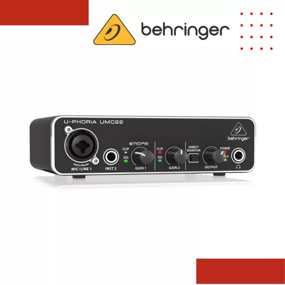 Behringer U-Phoria UMC22 Audiophile 2x2 USB Audio Interface with Midas Mic Preamplifier