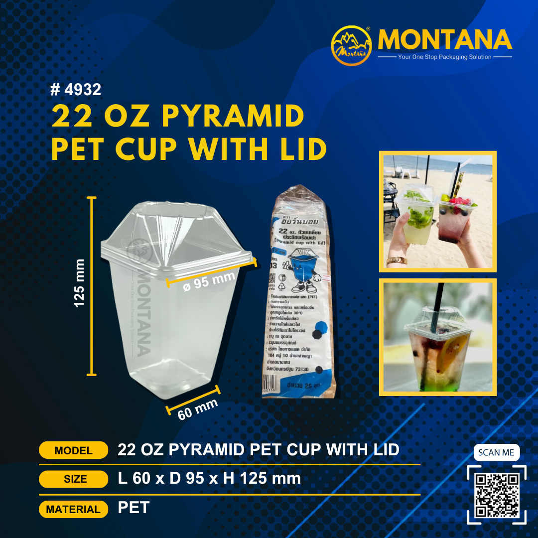 (4932) 22 OZ PYRAMID PET CUP WITH LID