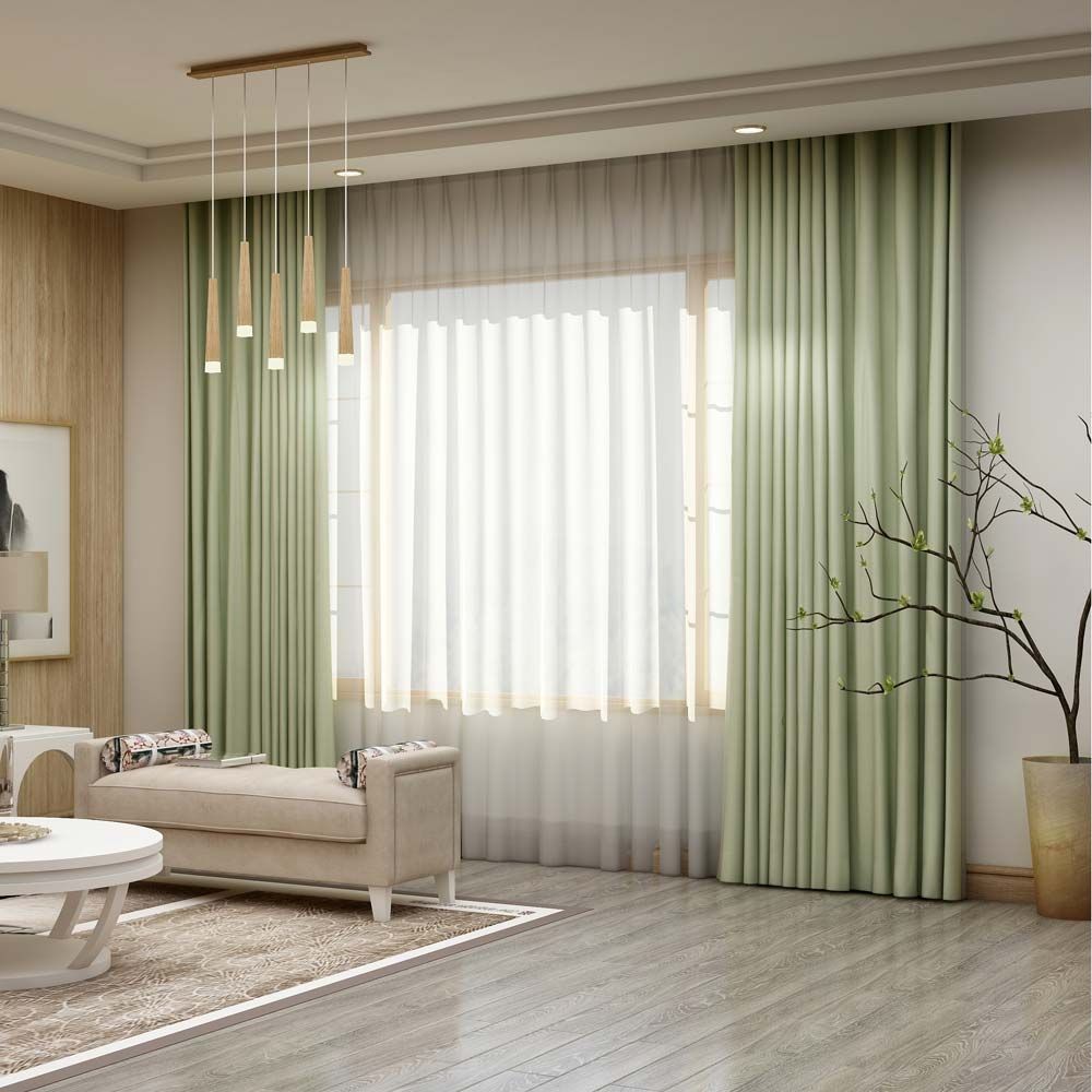 Langsir Eyelet Premium Hijau Solid untuk Rumah Moden di Kuala Lumpur, Lembah Klang & Shah Alam