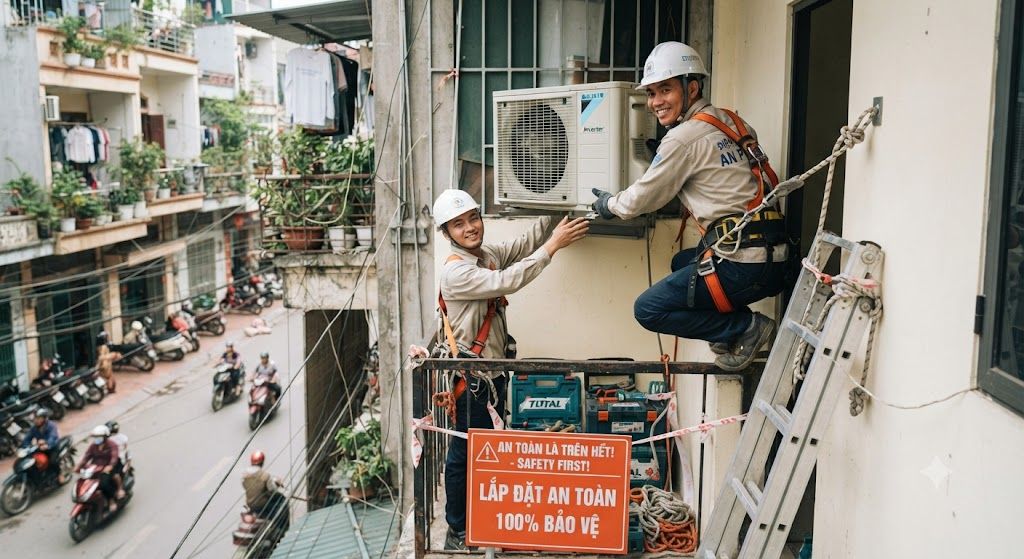 aircon installation accident prevention at height