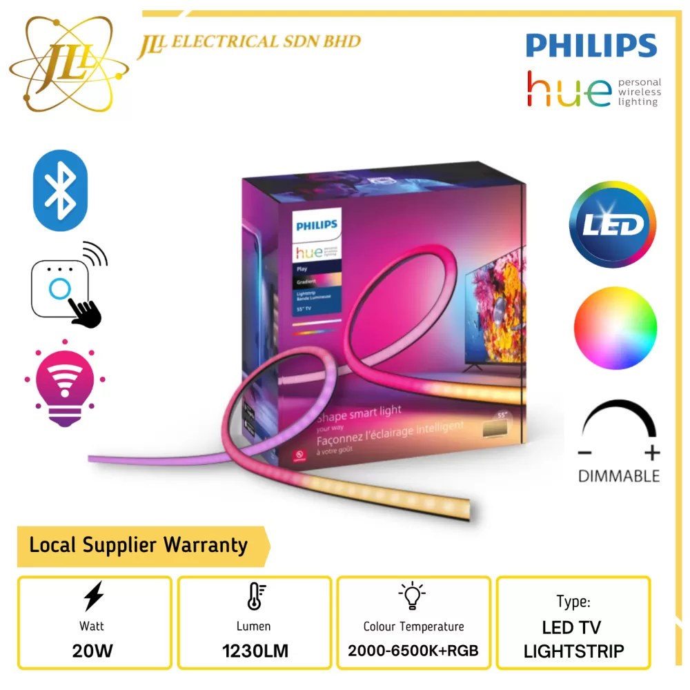 PHILIPS HUE 20W 1230LM 2000K-6500K+RGB IP20 DIMMABLE TUNABLE SMART FLEXIBLE LED NEON GRADIENT TV LIGHTSTRIP (Suitable for 55''-60'' TV)