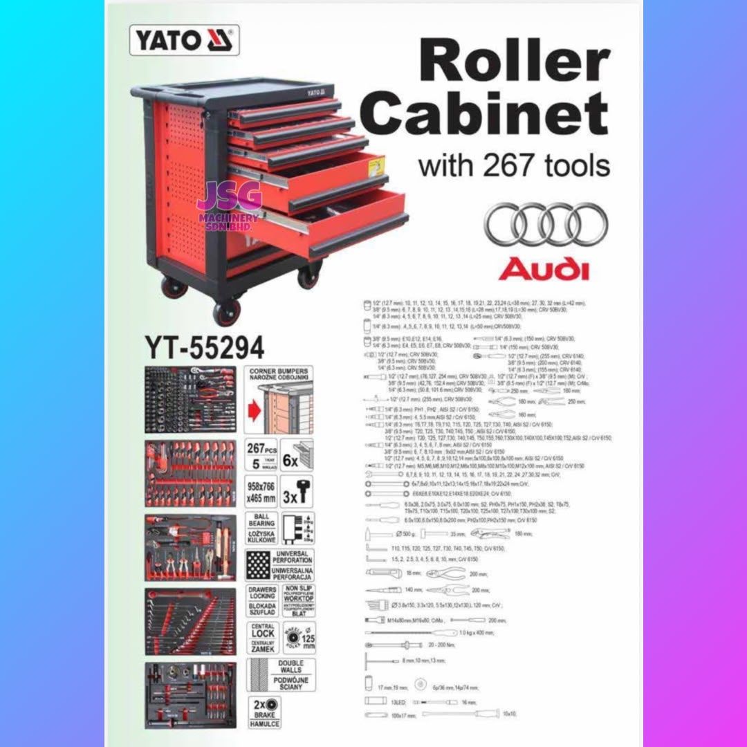 YATO YT-55294 267PCS Roller Tool Cabinet for Audi Automotive Repair Workshop