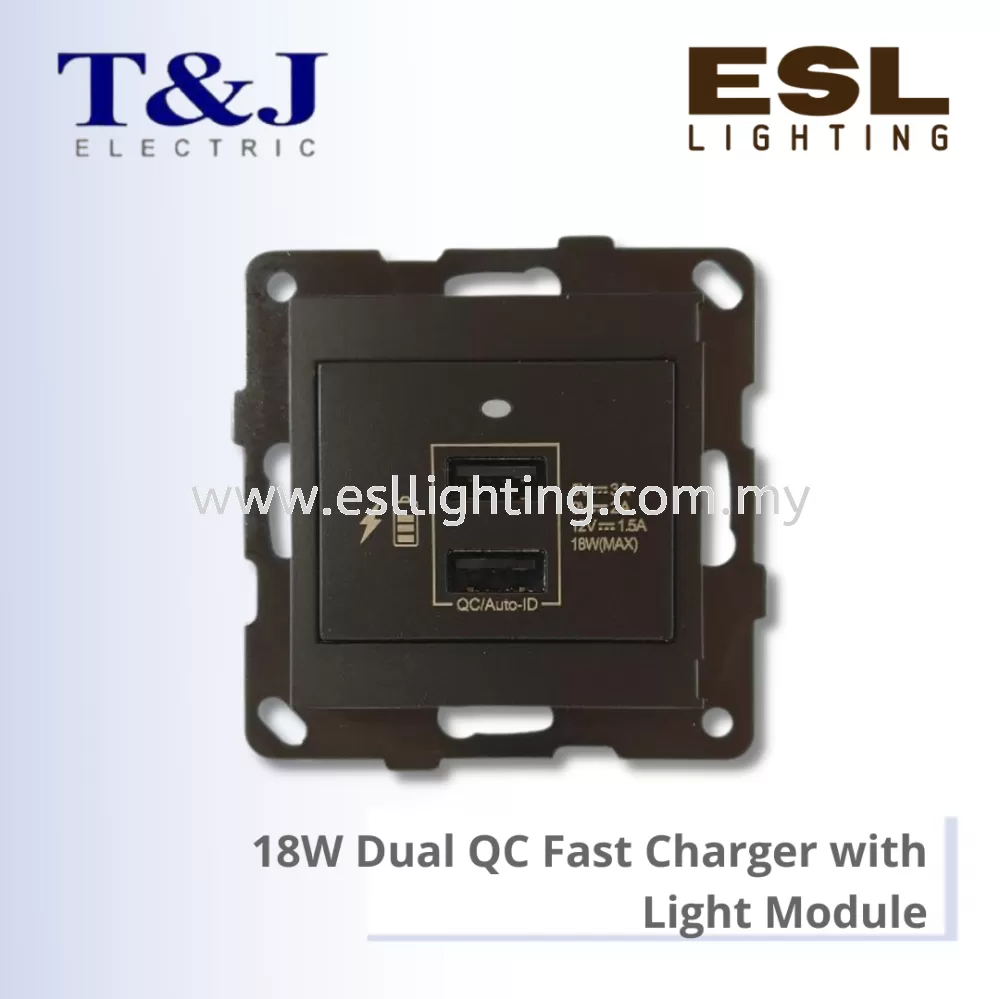T&J LAVINA"95" SERIES 18W Dual QC Fast Charger with Light Module - JC8332LUSB-W-LWH / JC8332LUSB-W-LBL