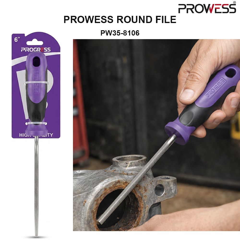PROWESS ROUND FILE | HIGH CARBON STEEL ROUND HAND FILE | PROFESSIONAL METAL & WOOD HOLE SHAPING FILE 6" ( PW35-8106 )