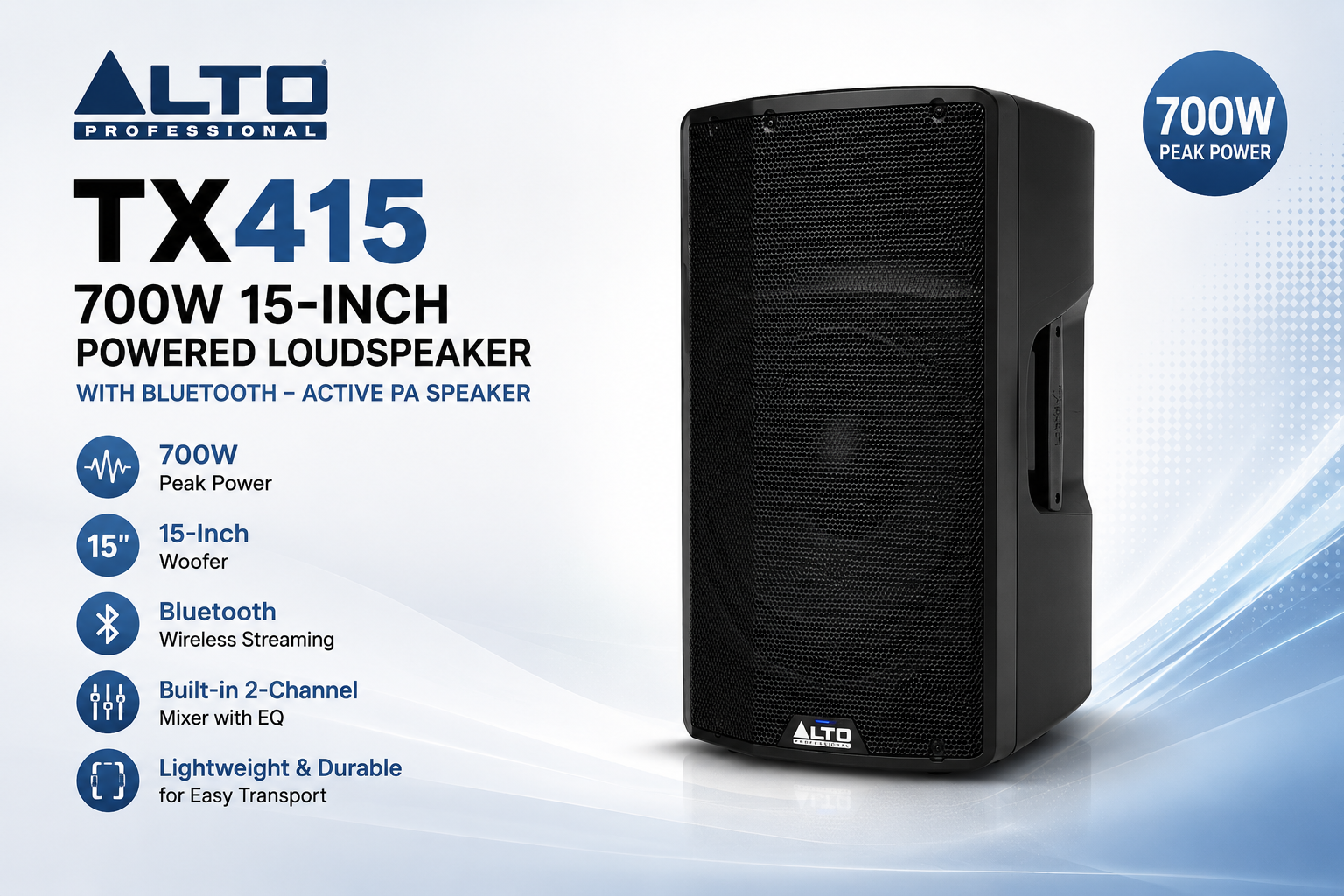 Alto TX415 700W Pembesar Suara Berkuasa 15-Inci dengan Bluetooth – Speaker PA Aktif